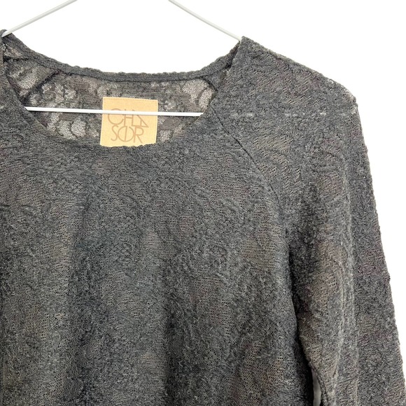 CHASER Lace Long Sleeve Crop Top Size XS NWT Sheer Grey Black Sexy Club Party - Picture 6 of 6